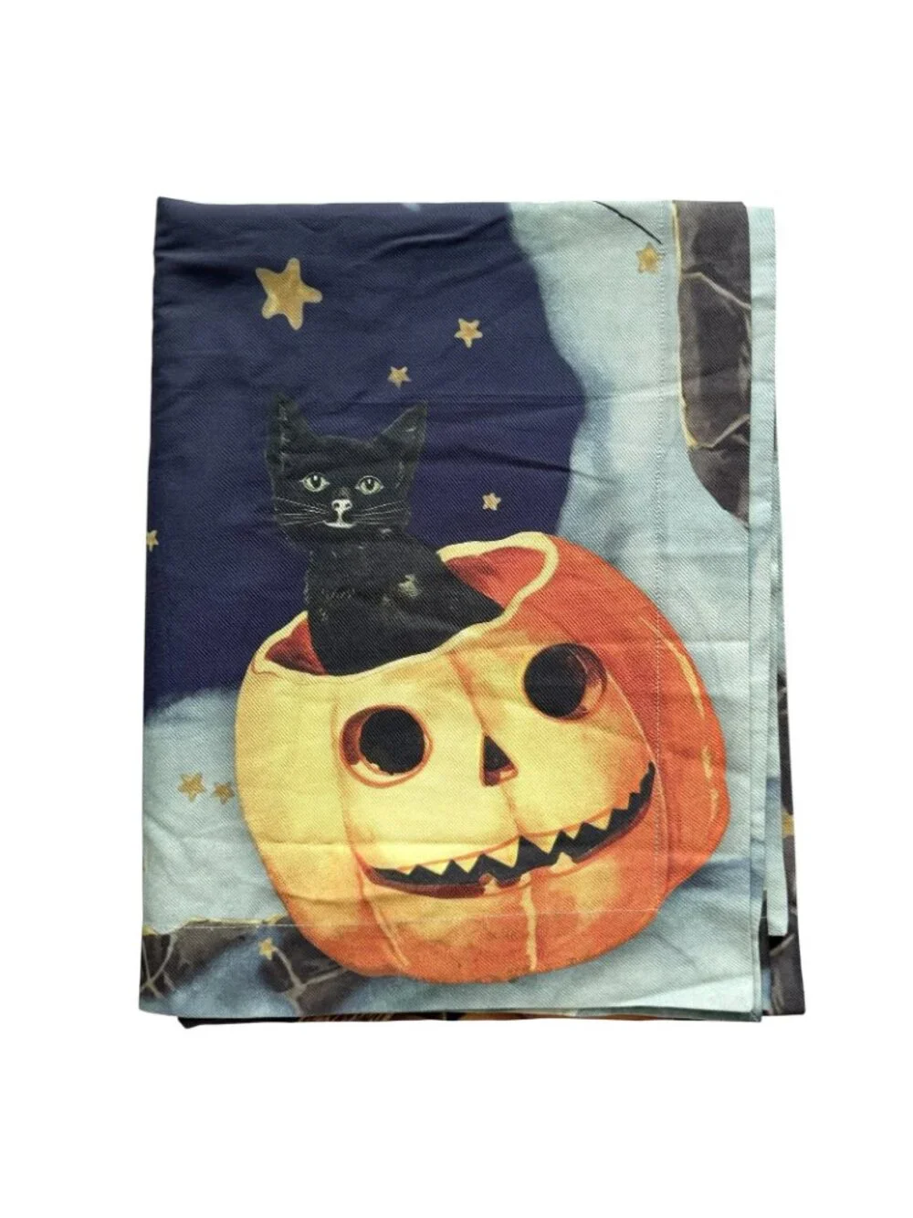 Williams Sonoma Halloween Tablecloth Skeleton Pumpkin Cat Cotton 70